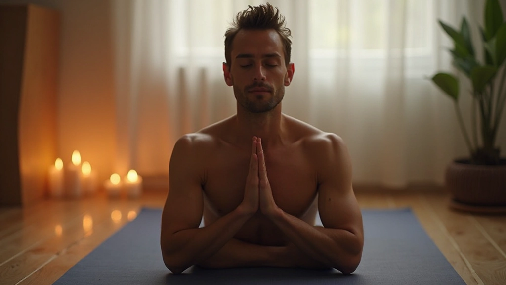 Man in yogahoudingen die spierspanning ontspannen op een mat