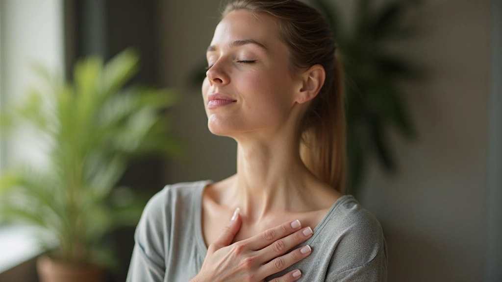 Close-up van iemand die meditatief ademt met vredige gezichtsuitdrukking